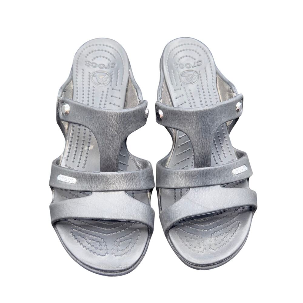 Crocs Black Open Toe Heeled Sandals Womens Size 9 Comfort Wedge - Picture 3 of 14